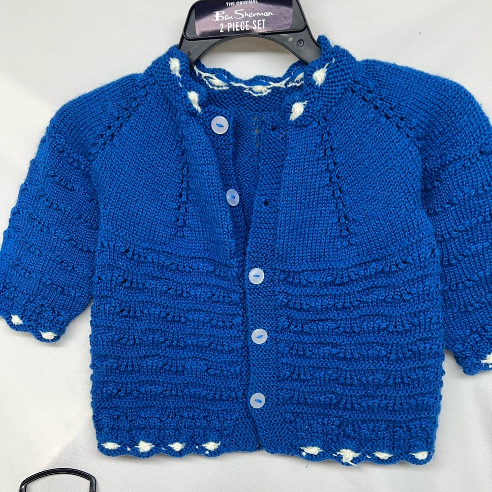 Knit Crochet cottagecore  boys outfit size 18mo drawstring waist - sweater knit